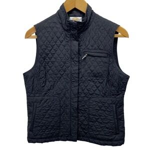 Talbots Quilted Diamond Puffer Vest Womens Small Petite Black Full Zip Wicking